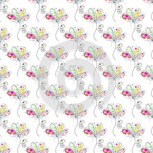 Vector seamless floral pattern Hand drawn outline decorative endless background with cute drawn flowers, decorative elements Graph