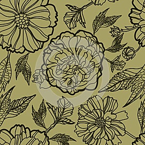 Vector seamless floral pattern with herbarium photo