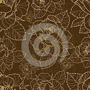 Vector seamless floral pattern with herbarium