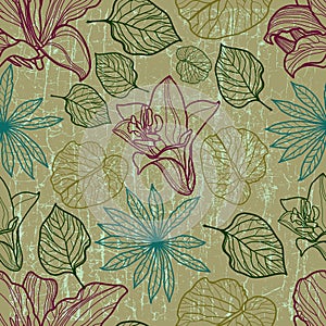 Vector seamless floral pattern with herbarium