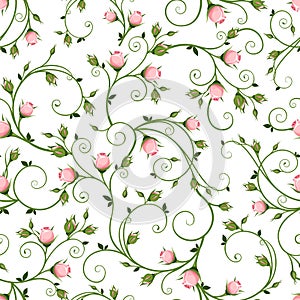 Seamless floral pattern with pink rosebuds. Vector illustration. photo
