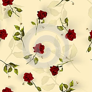 Vector seamless floral pattern with red roses on light background