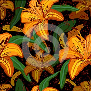 Vector seamless floral pattern with tiger lillies.