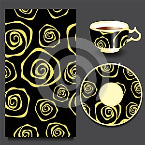 Vector seamless floral russian or slavs pattern with cup and pla