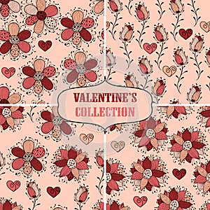 Vector seamless Floral Valentine's Patterns