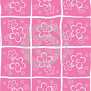 Vector seamless flower print. Ongoing pattern of pink stripled simple flowers.