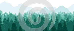 Vector Seamless Forest Background Illustration With Mountains In The Background. Horizontally Repeatable.