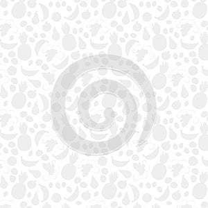 Vector seamless fruit berries pattern food gray small objects contours on white background.