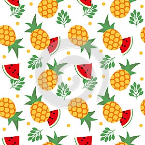 Vector seamless fruit pattern pineapple and watermelon