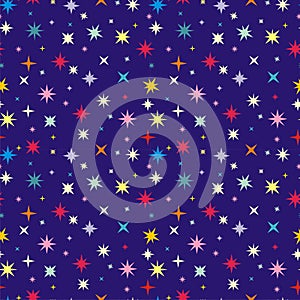 Vector seamless galaxy blue pattern with colorful constellations and stars. Beautiful space background.