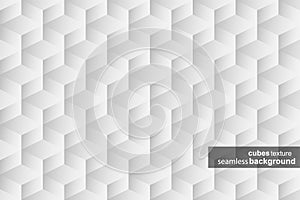 Vector seamless geometric pattern. Modern cubes repeatable background. Decorative white and gray 3d tile block texture