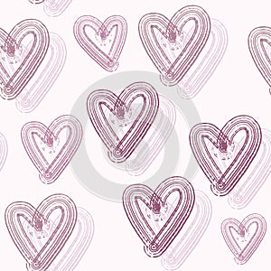 Vector seamless geometric pattern. Pink hearts on a gentle pink background.