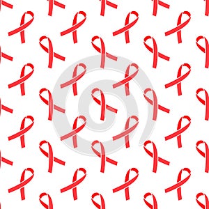 Vector seamless geometric pattern with red ribbons. World AIDS day symbol. Concept of awareness of acquired immune