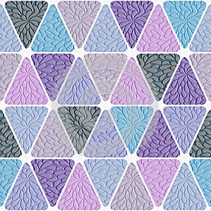 Vector seamless geometric pattern with triangles of boho colors with vintage translucent paisley