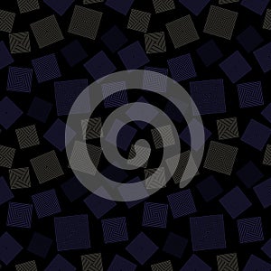 Vector seamless geometry squares seamless pattern on black background. Random placed squares. Geometric line squares