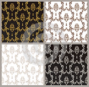 Vector seamless gold pattern with art ornament. Vintage elements for design in Victorian style. Ornamental lace tracery