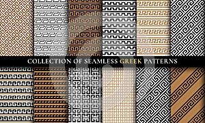 Vector seamless Greek patterns collection, art set