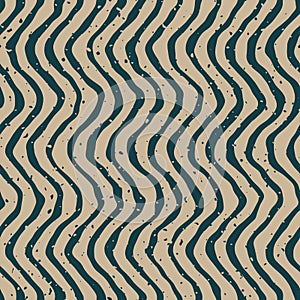 Vector Seamless Green Grey Color Hand Drawn Wavy Distorted Lines Retro Pattern