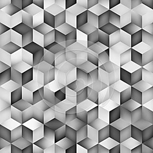 Vector Seamless Greyscale Gradient Cube Shape Rhombus Grid Geometric Pattern