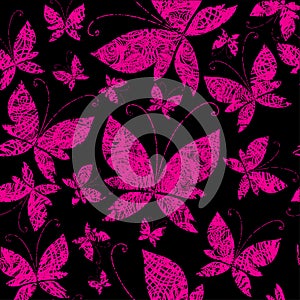 Vector seamless grunge pattern with butterfly