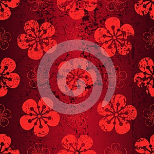 Vector seamless grunge pattern with red flowers