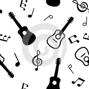 Seamless guitars pattern and musical notes