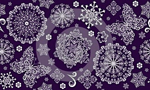 Vector seamless hand drawn bicolour christmas dark purple pattern