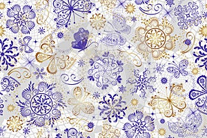 Vector seamless hand drawn christmas silvery pattern