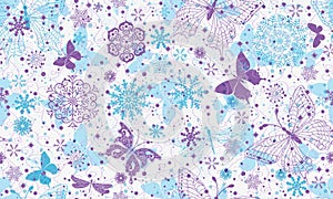 Vector seamless hand drawn pattern with doodle snowflakes