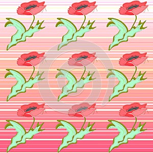 Vector seamless handmade patchwork pattern with pink poppy