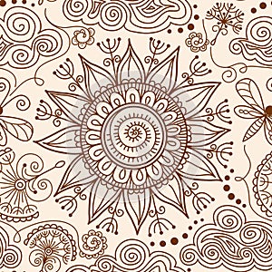 Vector seamless Henna mehndi doodle pattern