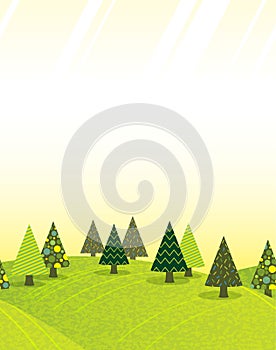 Vector Seamless Hilly Spring Forest Background Illustration With Text Space.