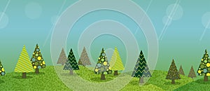 Vector Seamless Hilly Spring Forest Background Illustration With Text Space.