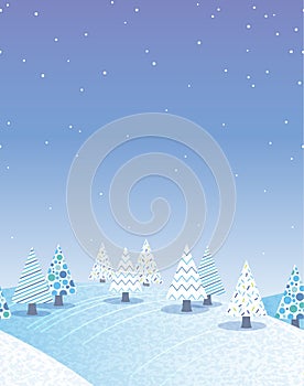 Vector Seamless Hilly Winter Forest Background Illustration With Text Space.