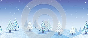 Vector Seamless Hilly Winter Forest Background Illustration With Text Space.