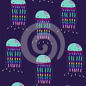 Vector seamless jellyfish pattern. Under the sea. Under the ocean.