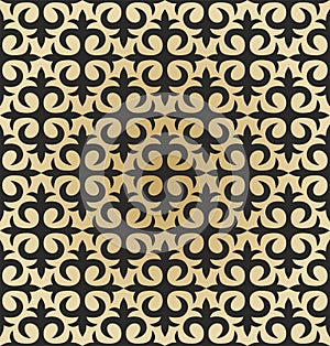 Vector seamless Kazakh national ornament. Gold on a black background. Mongolian, Kyrgyz, Kalmyk patterns.