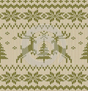Vector Seamless Knitted Pattern with Deers