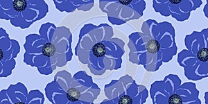 Vector seamless minimalistic pattern with blue poppies