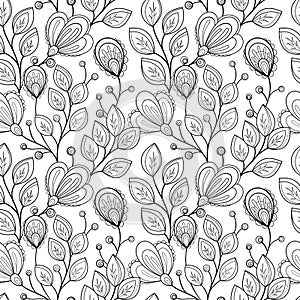 Vector Seamless Monochrome Floral Pattern