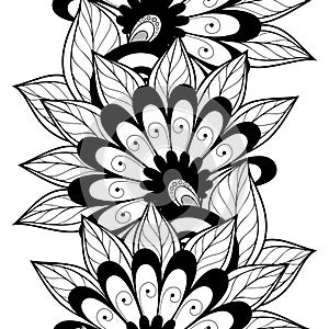 Vector Seamless Monochrome Floral Pattern