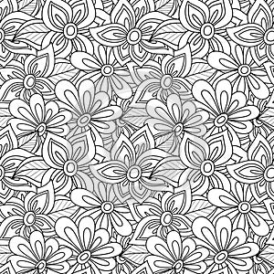 Vector Seamless Monochrome Floral Pattern