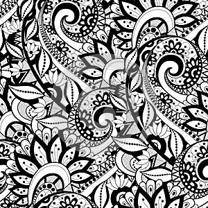 Vector Seamless Monochrome Floral Pattern