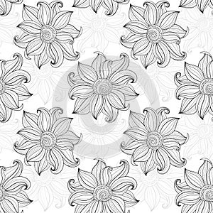 Vector Seamless Monochrome Floral Pattern