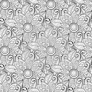 Vector Seamless Monochrome Floral Pattern