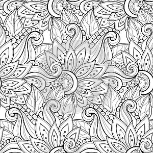 Vector Seamless Monochrome Floral Pattern