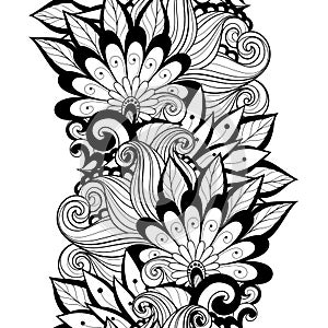 Vector Seamless Monochrome Floral Pattern