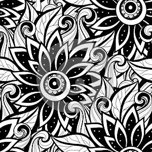 Vector Seamless Monochrome Floral Pattern