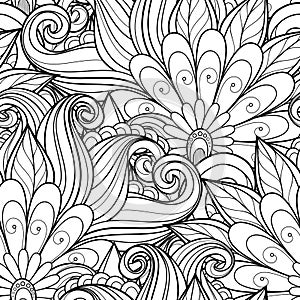 Vector Seamless Monochrome Floral Pattern