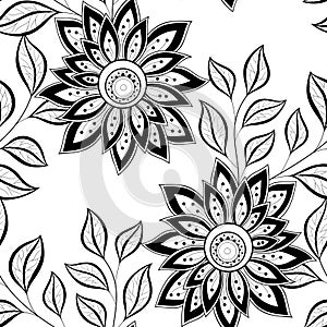 Vector Seamless Monochrome Floral Pattern